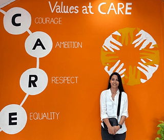 PHOTO: Zainab delivering training to CARE staff.