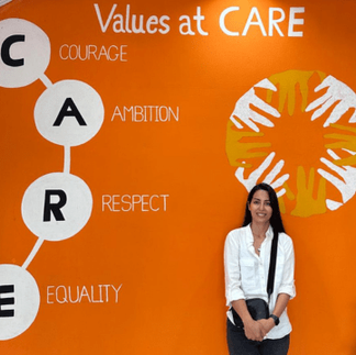 PHOTO: Zainab delivering training to CARE staff.